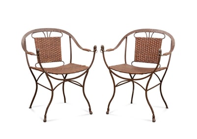 WROUGHT IRON & LEATHER HORSESHOE GARDEN CHAIRS