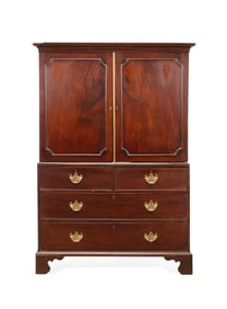 19TH C. GEORGE III MAHOGANY LINEN PRESS