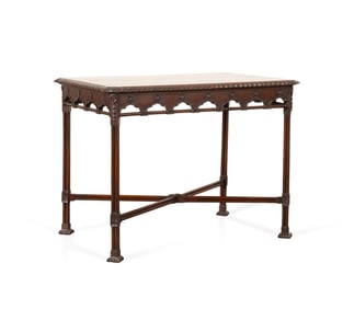 19TH C. MAHOGANY CHINESE CHIPPENDALE SILVER TABLE