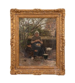 CHARLES GRUPPE L. 19TH C. 'PREPARING DINNER', O/C