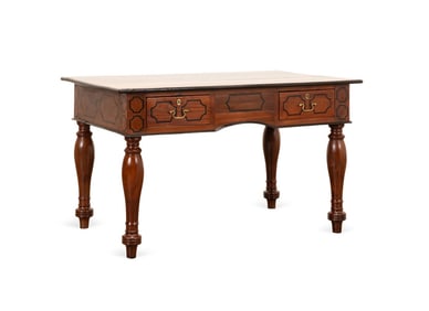 19TH C. BRITISH COLONIAL INLAID TEAK WRITING TABLE