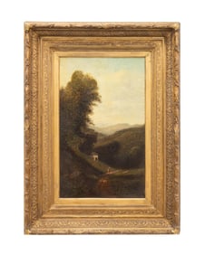 19TH C. ENGLISH SCH. COTTAGE PATH LANDSCAPE OIL