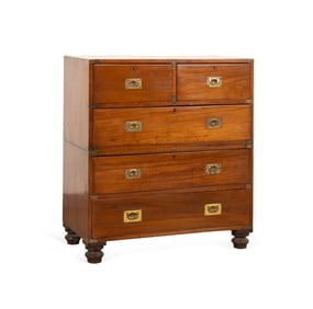 ENGLISH TWO PART MAHOGANY CAMPAIGN CHEST, 19TH C.