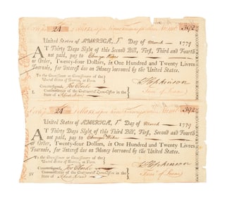 FRANCIS HOPKINSON JOINED PAIR OF 1779 SIGHT DRAFTS