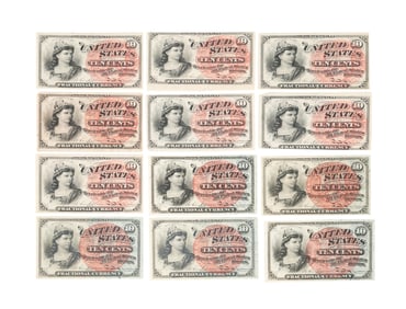 11 US FRACTIONAL CURRENCY NOTES FR-1257 & 61