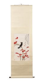 TANG HONG MYNAS AMONG RED LEAVES CHINESE SCROLL