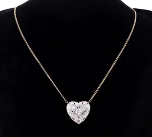 DIAMOND HEART PENDANT SET IN 14K WG ON NECKLACE