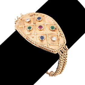 DIAMOND & GEM STONE 14K YELLOW GOLD BRACELET