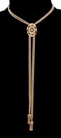 EMERALD SLIDE PENDANT ON A 14K YG ROPE NECKLACE