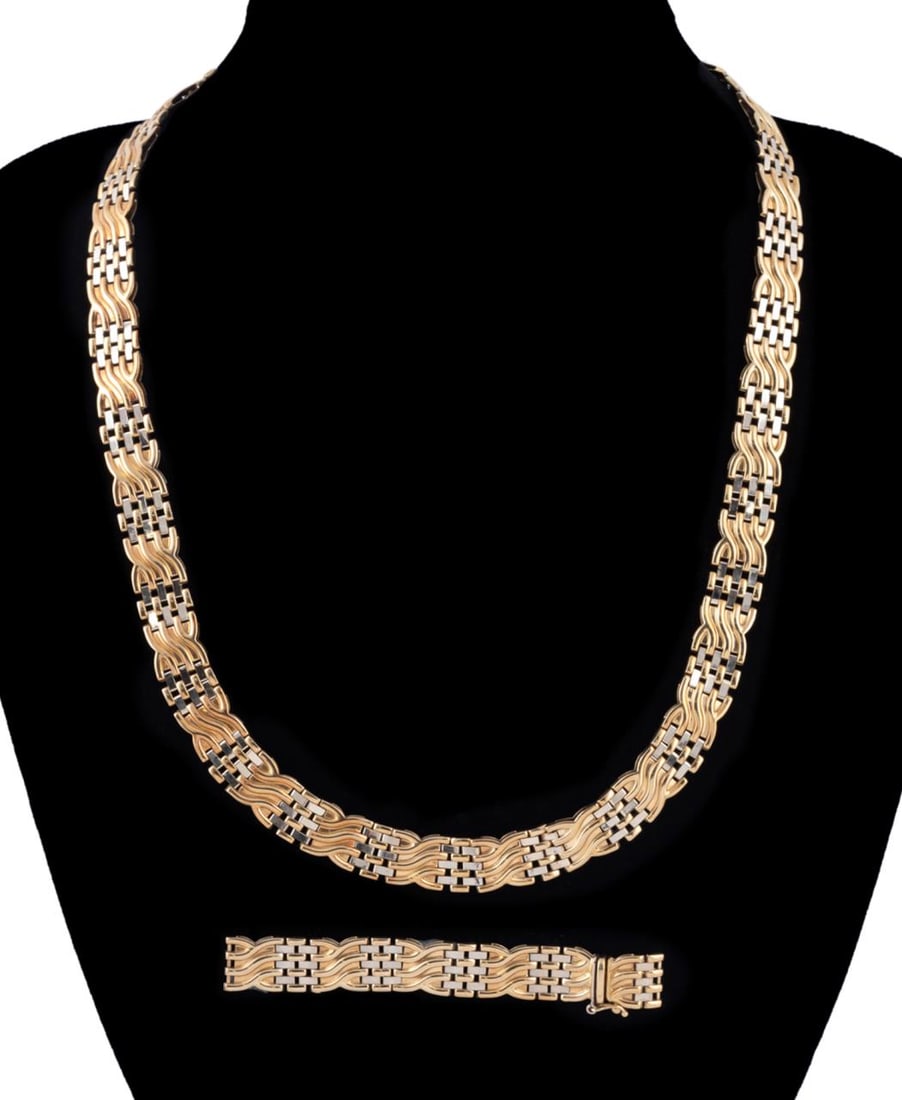 14K TWO TONE GOLD WAVE PATTERN NECKLACE (1 of 11)