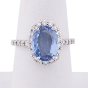 BLUE SAPPHIRE AND DIAMOND PLATINUM RING