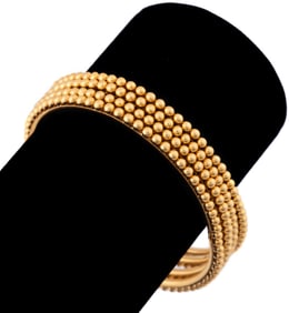 FOUR 22K YG OVAL BEADED BANGLE BRACELETS