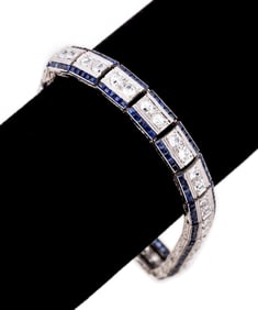 ART DECO SAPPHIRE & DIAMOND BRACELET SET IN PLAT.