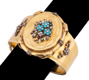VICTORIAN TURQUOISE & DIAMOND BRACELET SET IN 18K