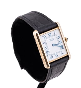 MUST DE CARTIER TANK VERMEIL WATCH, LEATHER BAND