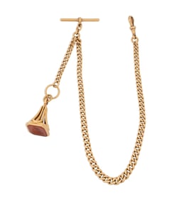 POCKET WATCH CHAIN & SIGNET, 18K YELLOW GOLD