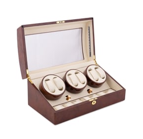 LARGE BURLWOOD LED LIGHTED WATCH WINDER BOX