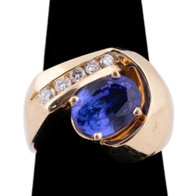 2.73 CTS TANZANITE & DIAMOND 14K YG COCKTAIL RING