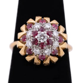 DIAMOND & RUBY 18K YELLOW GOLD COCKTAIL RING
