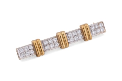DIAMOND BAR BROOCH SET IN 14K WG & YG