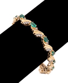 EMERALD & DIAMOND BRACELET SET IN 14K YG