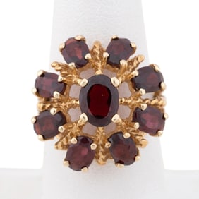 GARNET CLUSTER COCKTAIL RING SET IN 14K YG