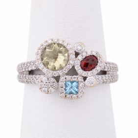 GEMSTONE & DIAMOND FASHION RING IN 18K WG
