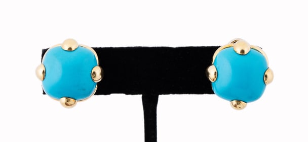 ITALIAN TURQUOISE 18K YELLOW GOLD EARRINGS