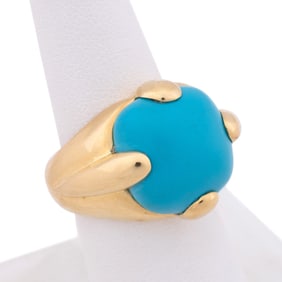 TURQUOISE CABOCHON 18K YELLOW GOLD COCKTAIL RING