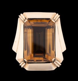 LARGE 55CT CITRINE 14K YELLOW GOLD FUR PIN