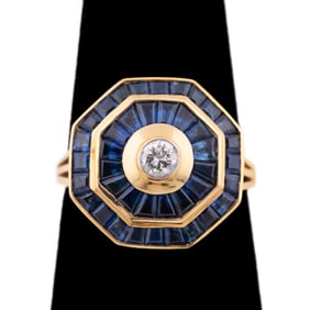 SAPPHIRE & DIAMOND 18K YELLOW GOLD RING