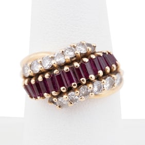 RUBY & DIAMOND CLUSTER COCKTAIL RING SET IN 14K YG