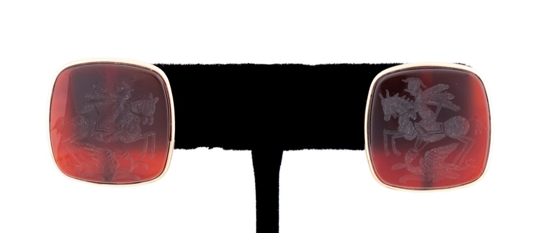 14K YELLOW GOLD & INTAGLIO EARRINGS (1 of 7)