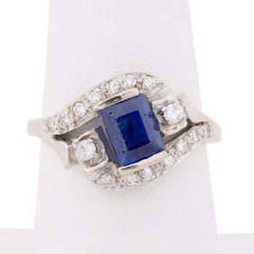 SAPPHIRE & DIAMOND BYPASS RING SET IN 14K WG
