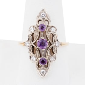 AMETHYST & DIAMOND TWO-TONE 14K GOLD RING