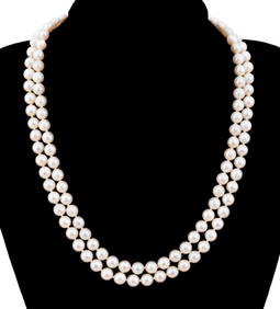 DOUBLE STRAND PEARL NECKLACE, DIA., SAPPHIRE CLASP (1 of 6)