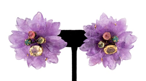 IRADJ MOINI AMETHYST FLORAL GEMSTONE EARRINGS