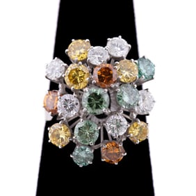 MULTI COLOR DIAMOND 18K WHITE GOLD COCKTAIL RING