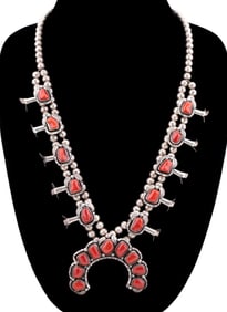 NATIVE AMERICAN CARNELIAN STERLING SQUASH BLOSSOM