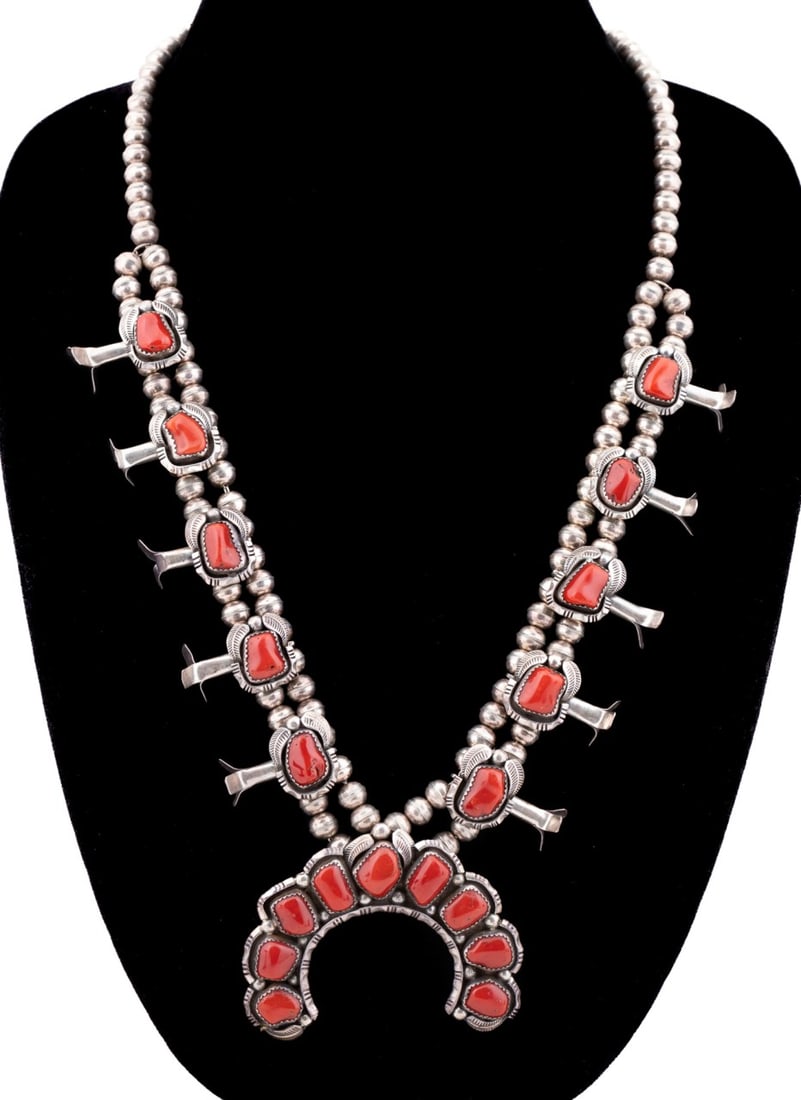 NATIVE AMERICAN CARNELIAN STERLING SQUASH BLOSSOM (1 of 7)