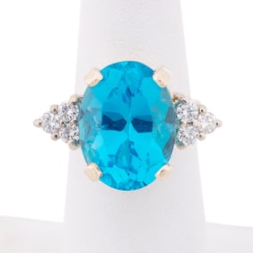 10 CTS BLUE TOPAZ & DIAMOND 14K GOLD RING