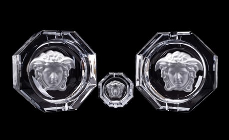 THREE VERSACE 'MEDUSA LUMIERE' CRYSTAL ASHTRAYS