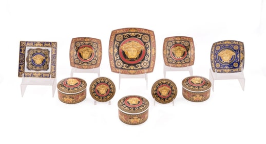 TEN VERSACE RED & BLUE 'MEDUSA' TABLEWARES