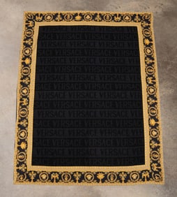 VERSACE 'I LOVE BAROQUE' BLACK WOOL THROW, IN BOX