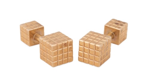 MEN'S 14K YELLOW GOLD CUBE BAR CUFFLINKS
