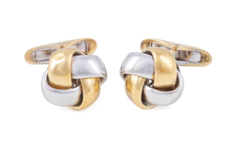 TWO TONE 18K GOLD KNOT CUFFLINKS