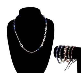 JOHN HARDY, BEADED STERLING NECKLACE & 5 BRACELETS