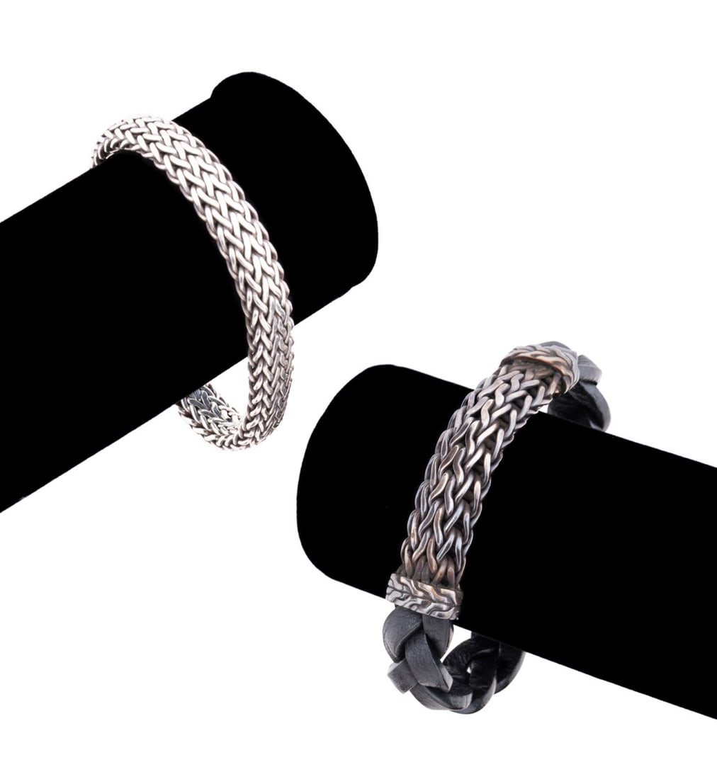 TWO JOHN HARDY STERLING AND LEATHER BRACELETS (1 of 13)