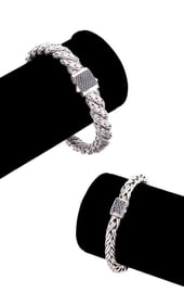 JOHN HARDY TWO BLACK SPINEL SILVER ROPE BRACELETS