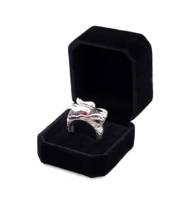 JOHN HARDY NAGA RUBY & BLACK SAPPHIRE SILVER RING